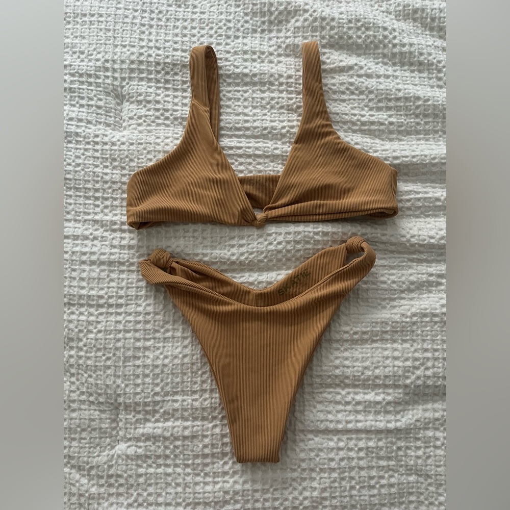 Skatie Ribbed Knot Front Bikini Set